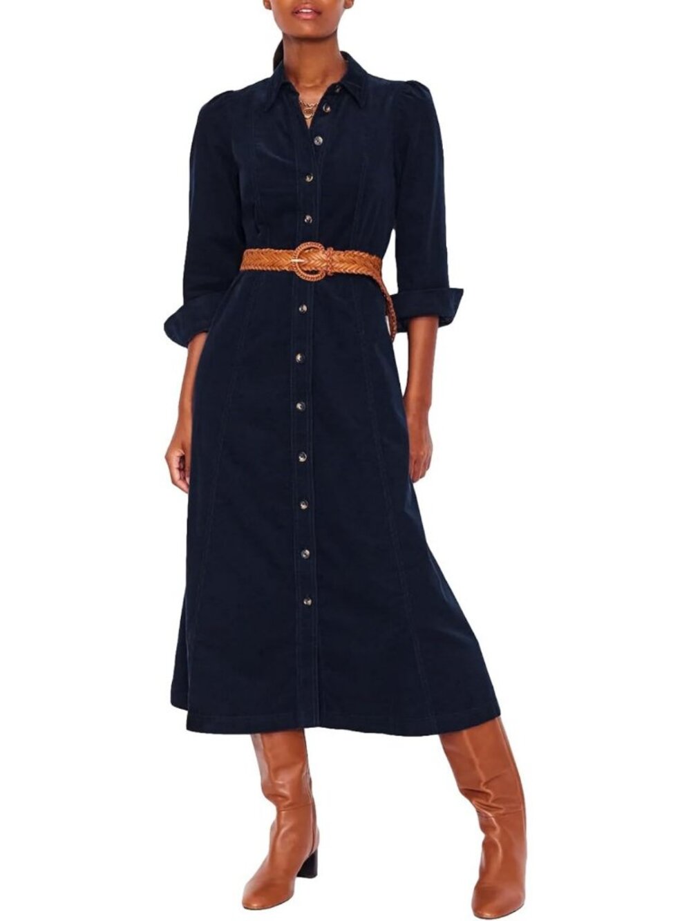 Chic Women's Corduroy Maxi Dress | Button Down Shirt Dress with Belt